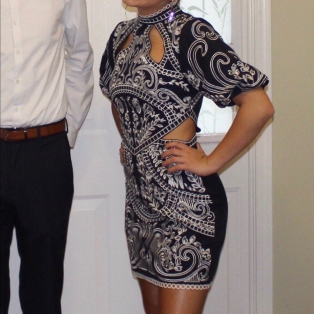 Navy Blue Embroidered Dress